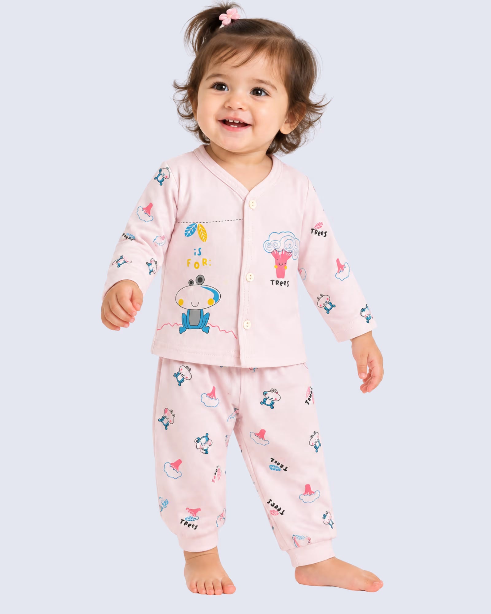 Newborn pink printed Full Sleeve Set