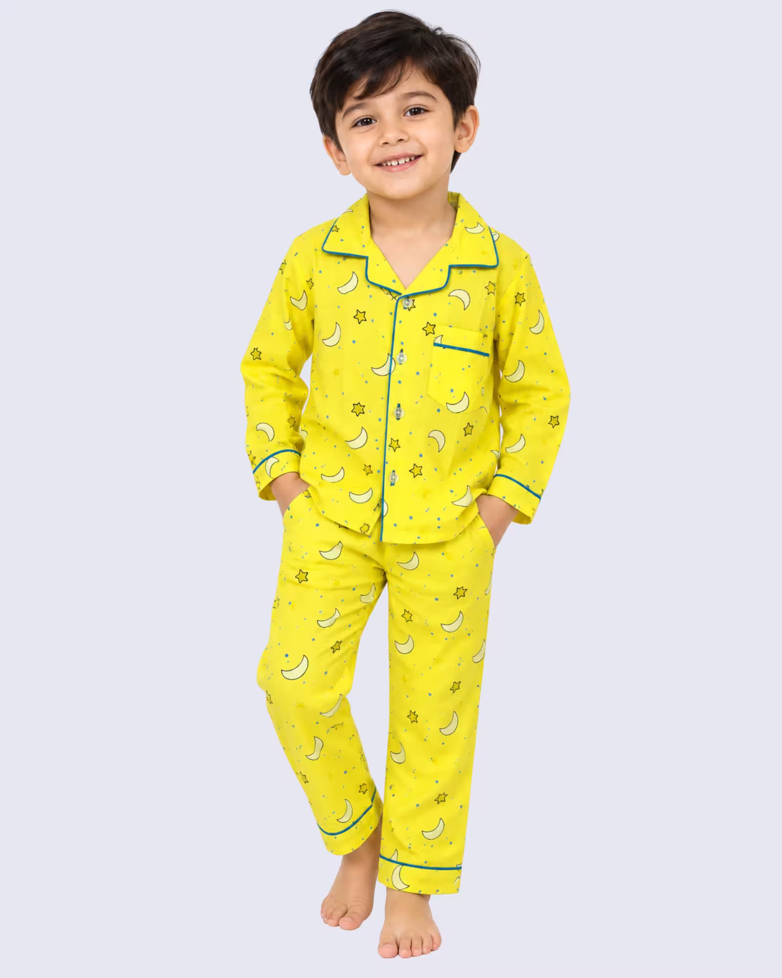 Kids Unisex Yellow Moon & Stars Cotton Night Suit