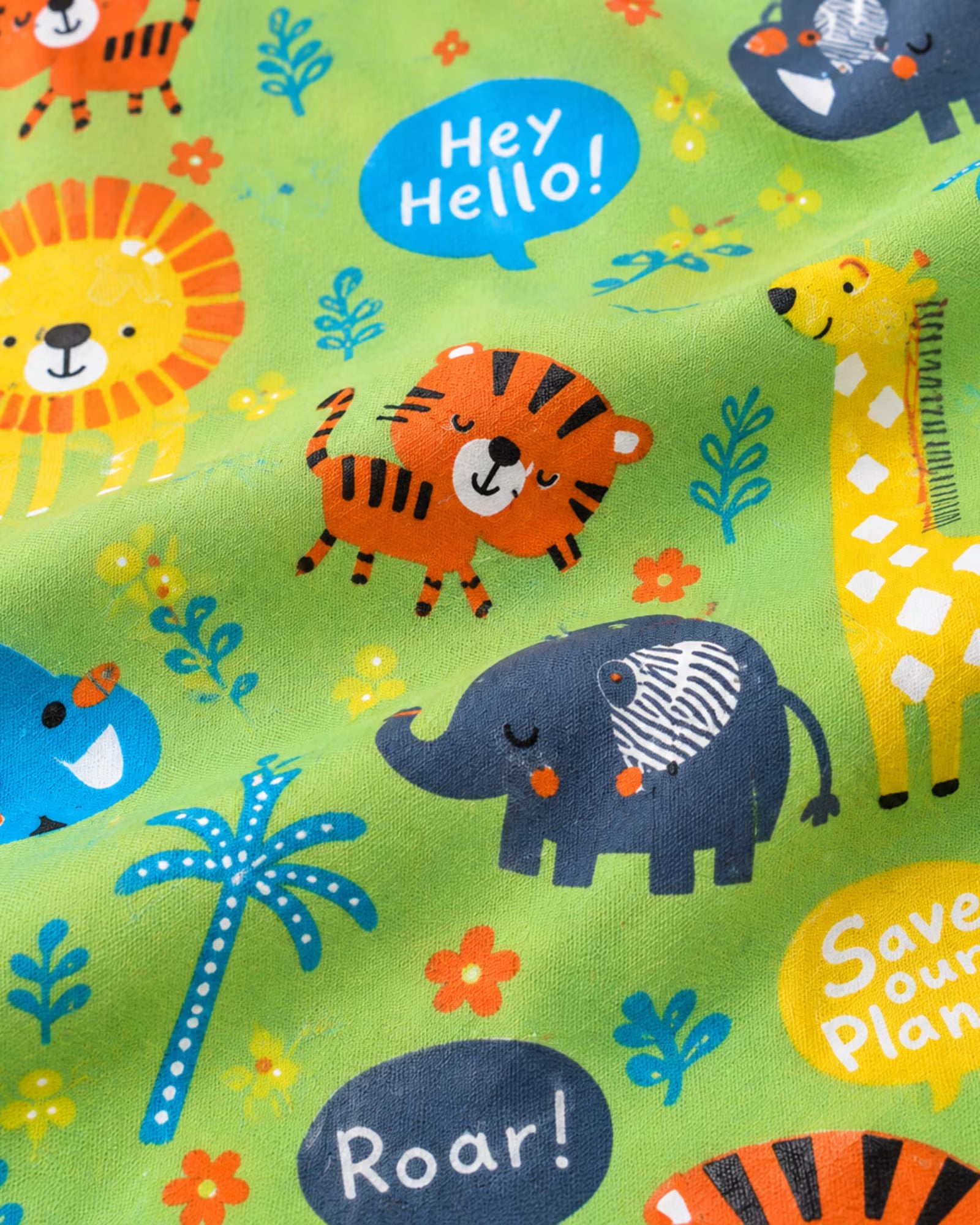 Kids Unisex Green Safari Animal Printed Cotton Night Suit