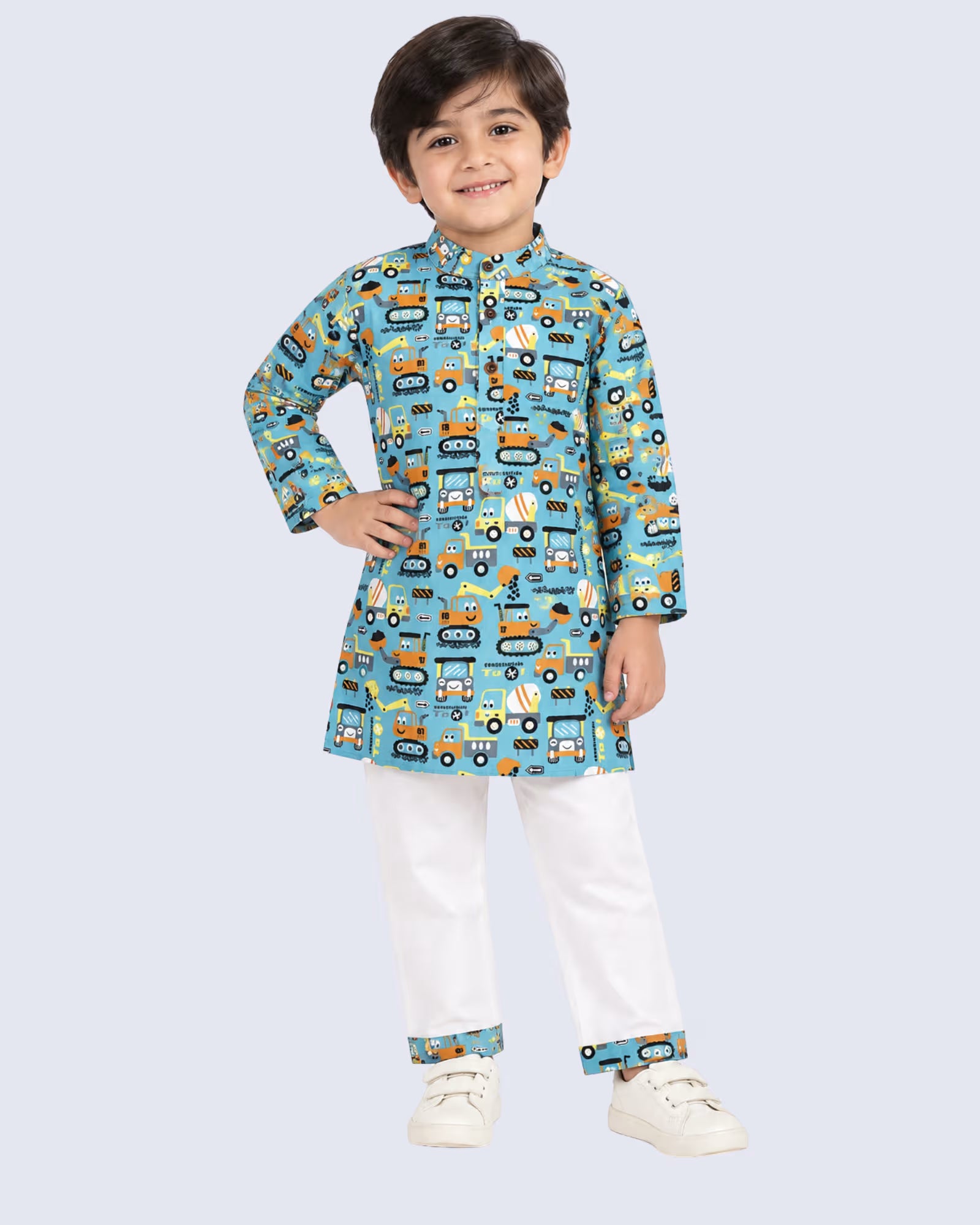 Blue Printed cotton Kurta Pajama Set