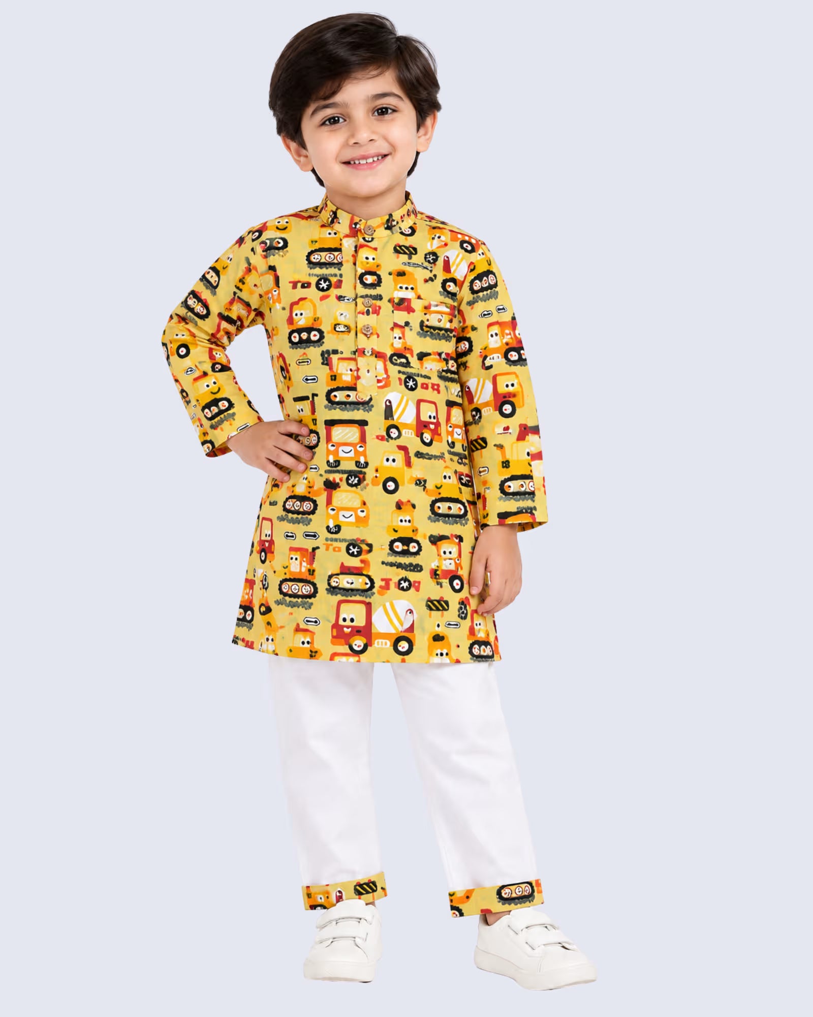 Yellow Printed cotton Kurta Pajama Set