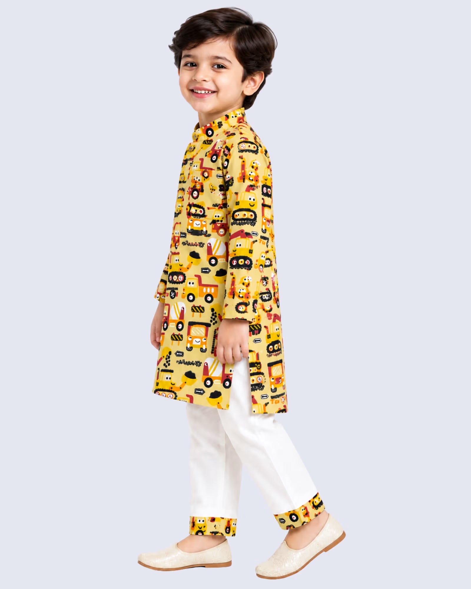 Yellow Printed cotton Kurta Pajama Set