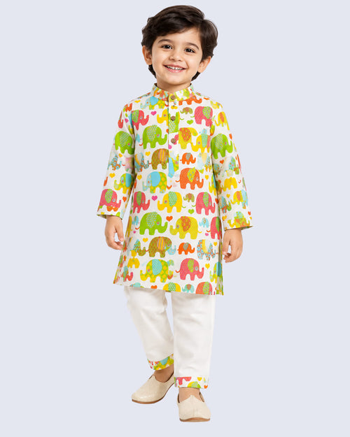 Elephant Print Cotton Kurta Pajama set