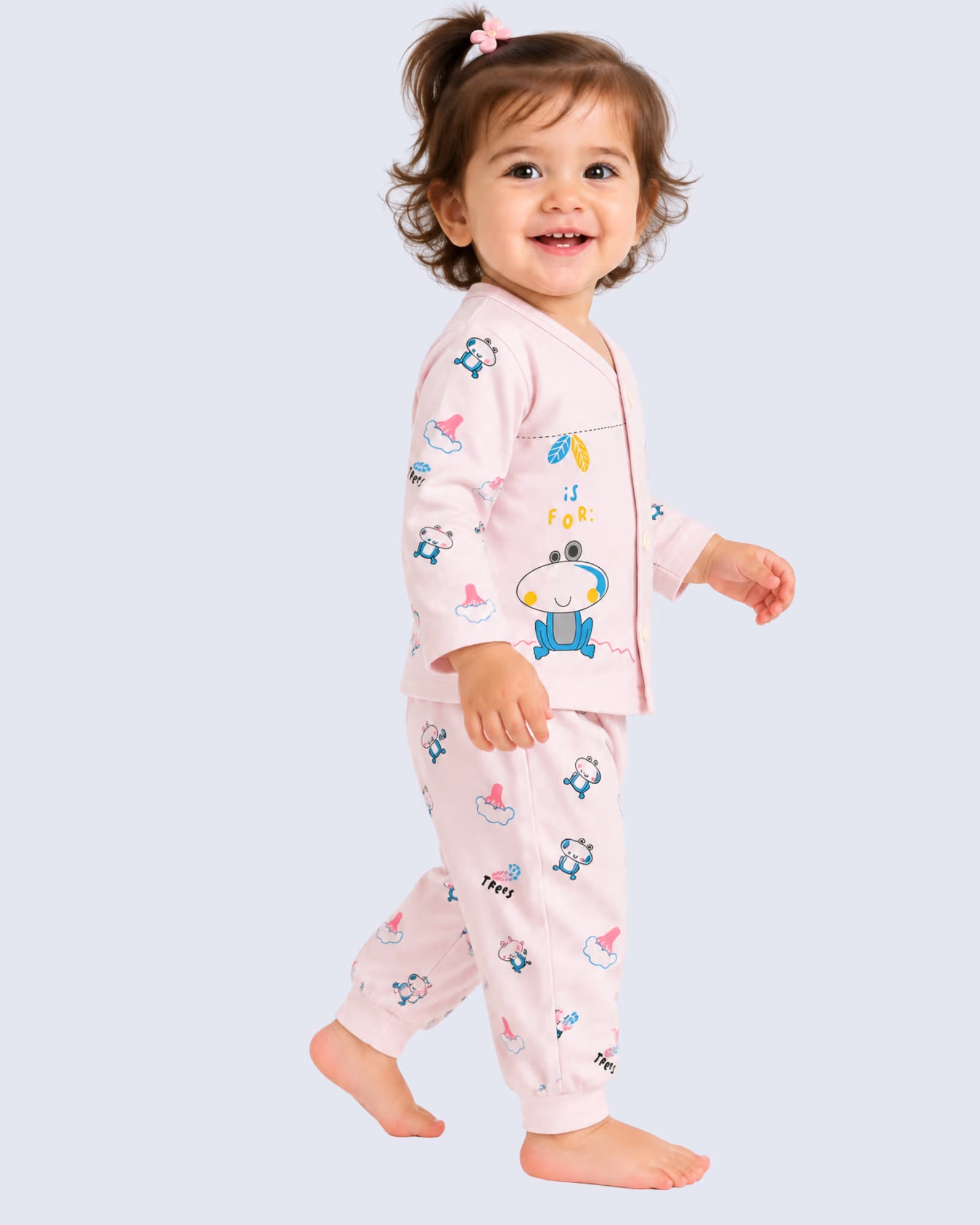 Newborn pink printed Full Sleeve Set