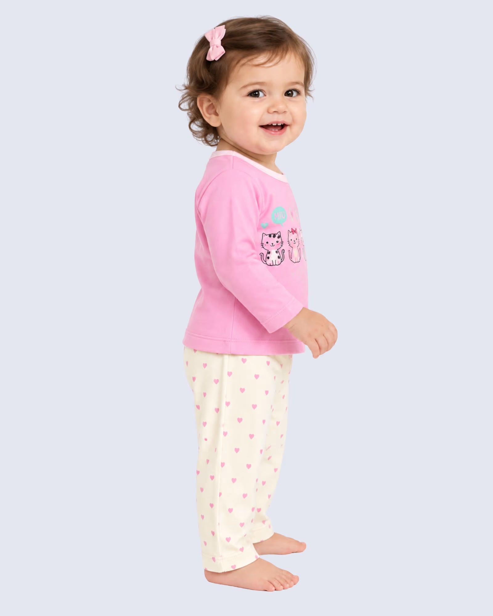 Newborn Pink Kitten Print Full Sleeve Set