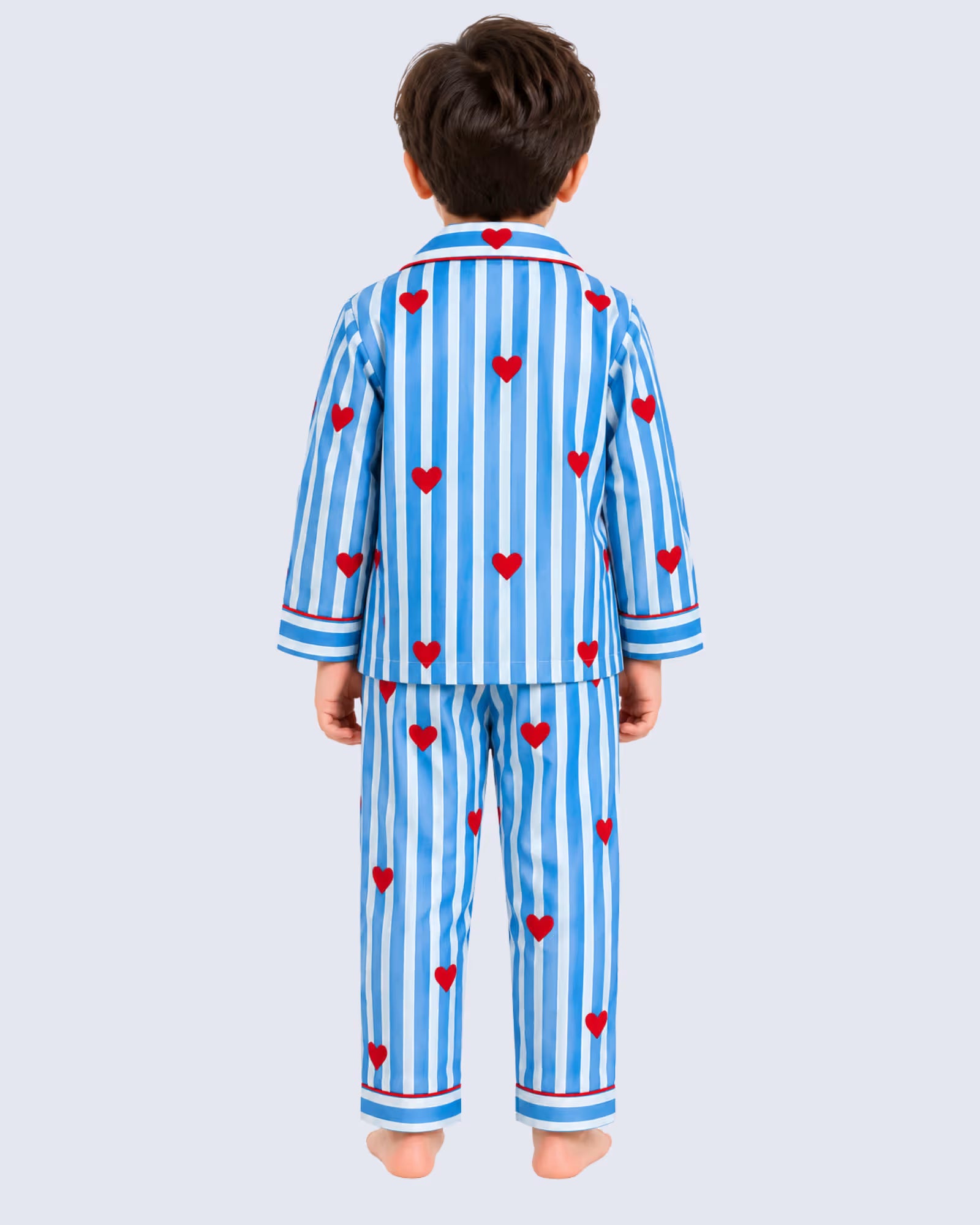 Kids Unisex Blue & White Striped Heart Printed Cotton Night Suit
