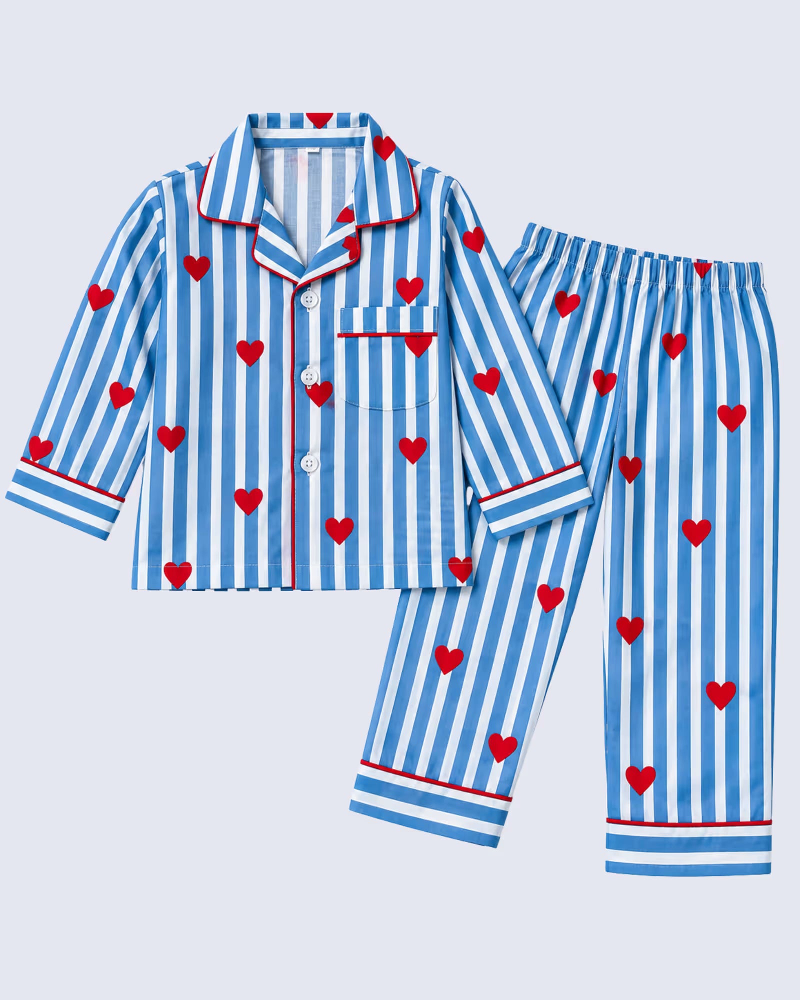 Kids Unisex Blue & White Striped Heart Printed Cotton Night Suit