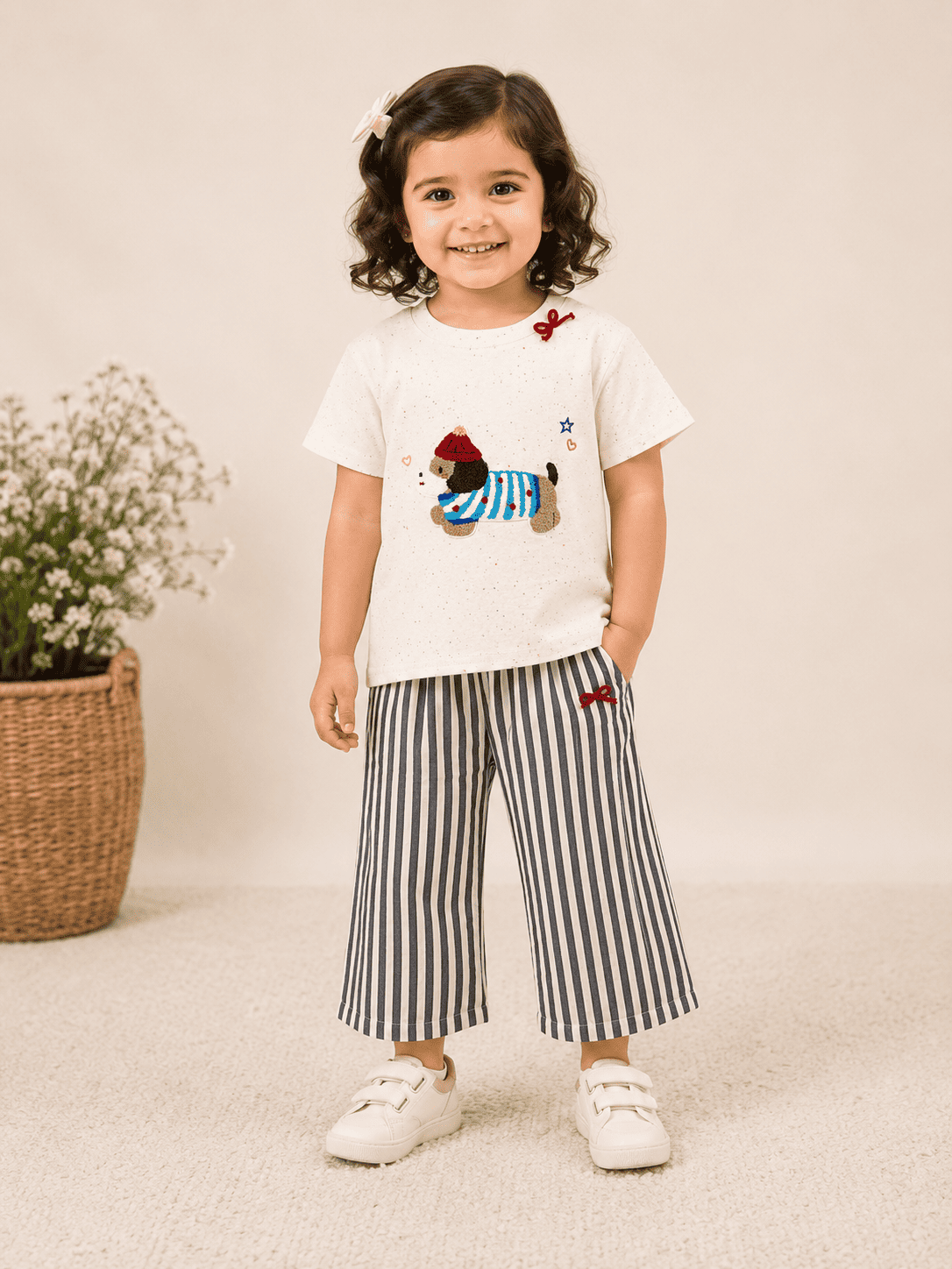 Girls Puppy Embroidered Co-Ord Set