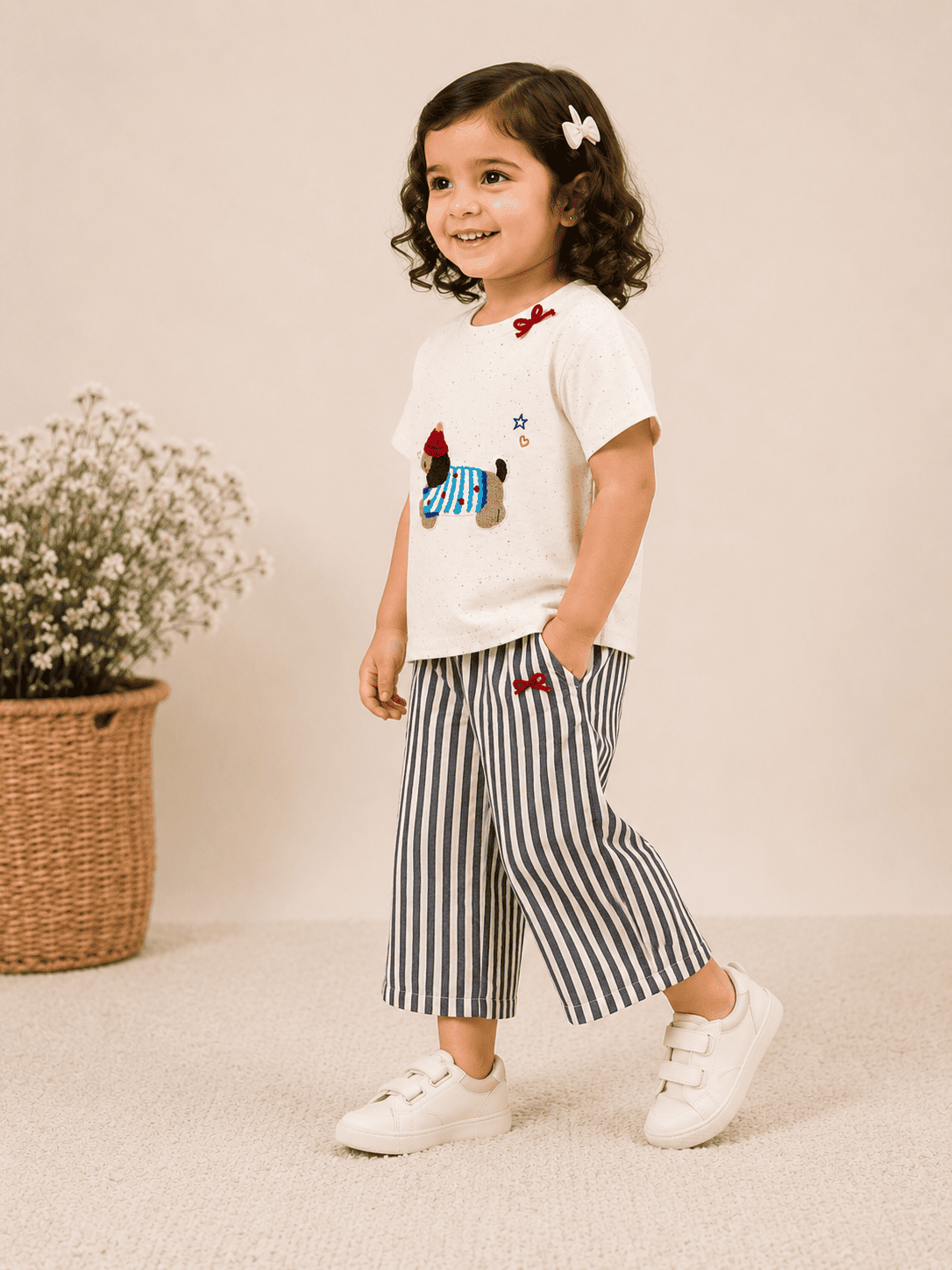 Girls Puppy Embroidered Co-Ord Set
