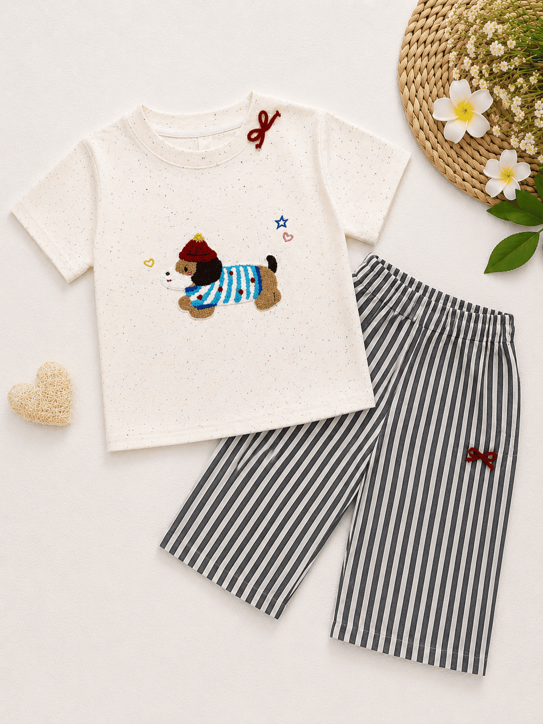 Girls Puppy Embroidered Co-Ord Set