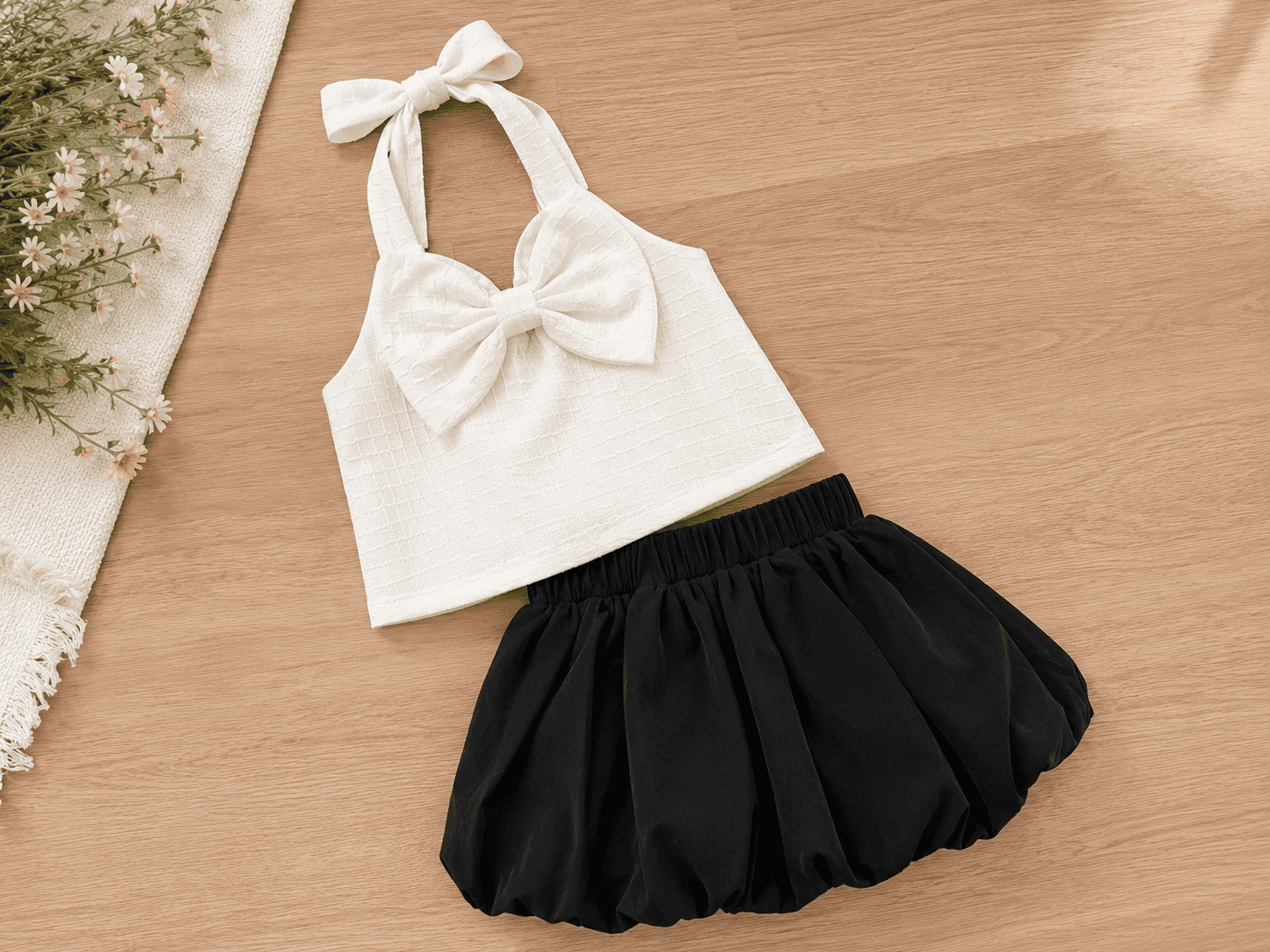 Elegant Bow Detail Bubble Hem Dress for Girls