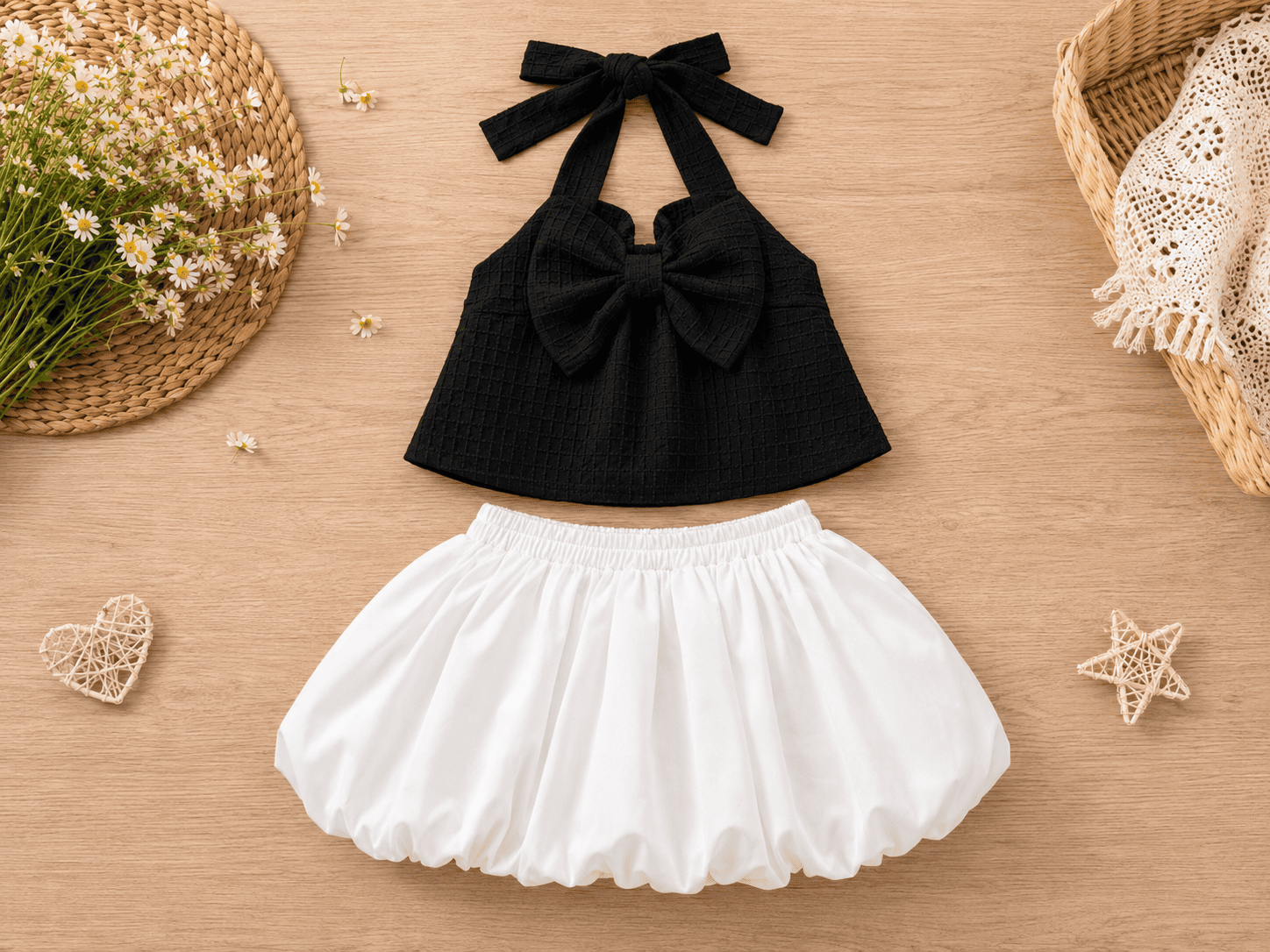 Girls Black & White Bow Bubble Dress | Sleeveless Party Dress