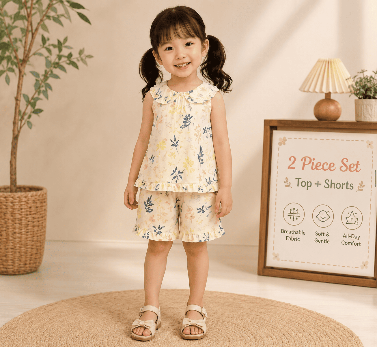 Girls Floral Printed 2 Piece Top & Shorts Set | Soft Sleeveless Co-ord Set for Summer