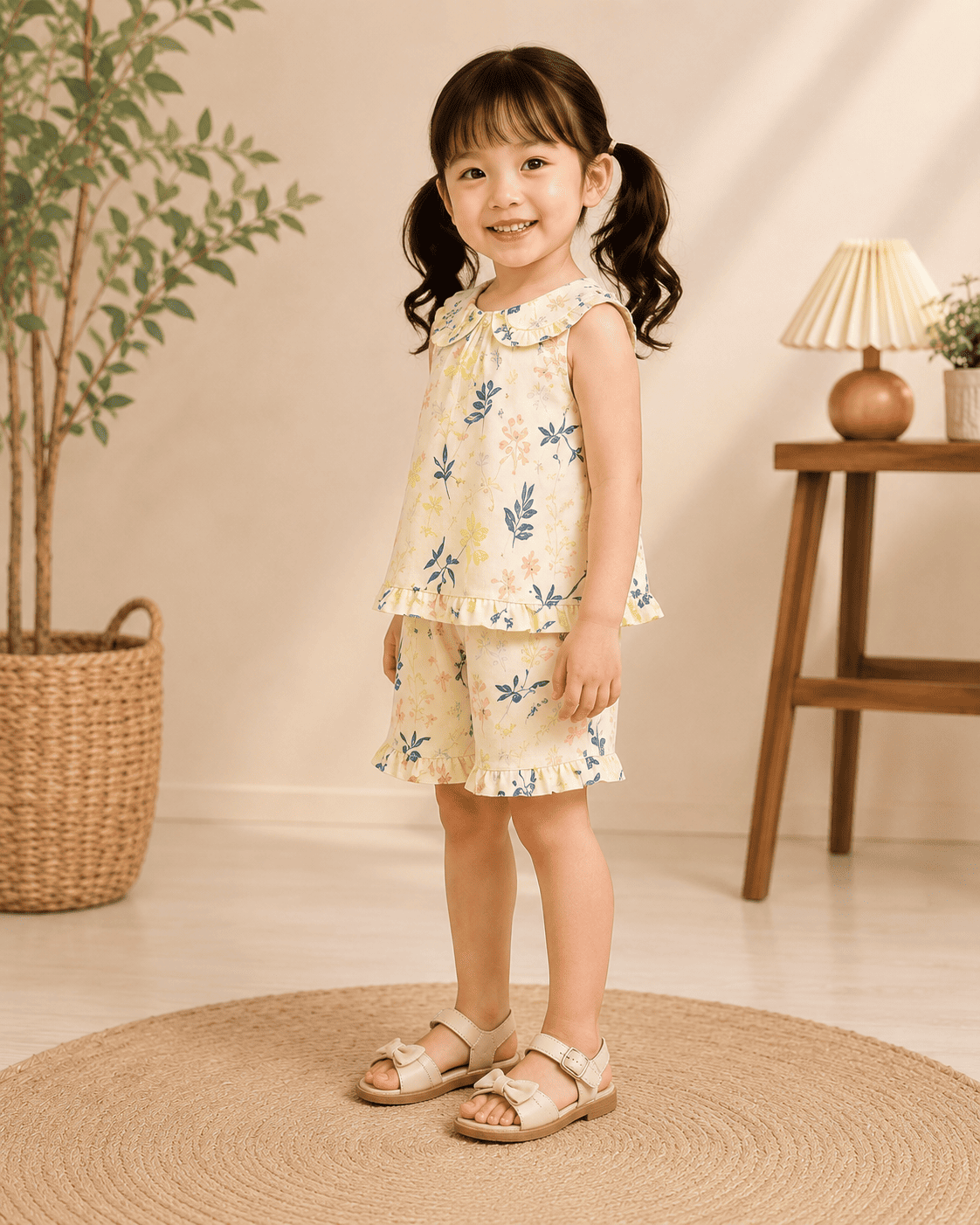 Girls Floral Printed 2 Piece Top & Shorts Set | Soft Sleeveless Co-ord Set for Summer