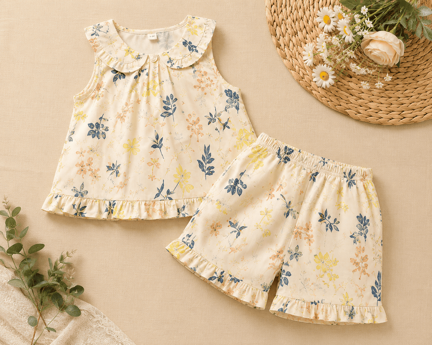 Girls Floral Printed 2 Piece Top & Shorts Set | Soft Sleeveless Co-ord Set for Summer