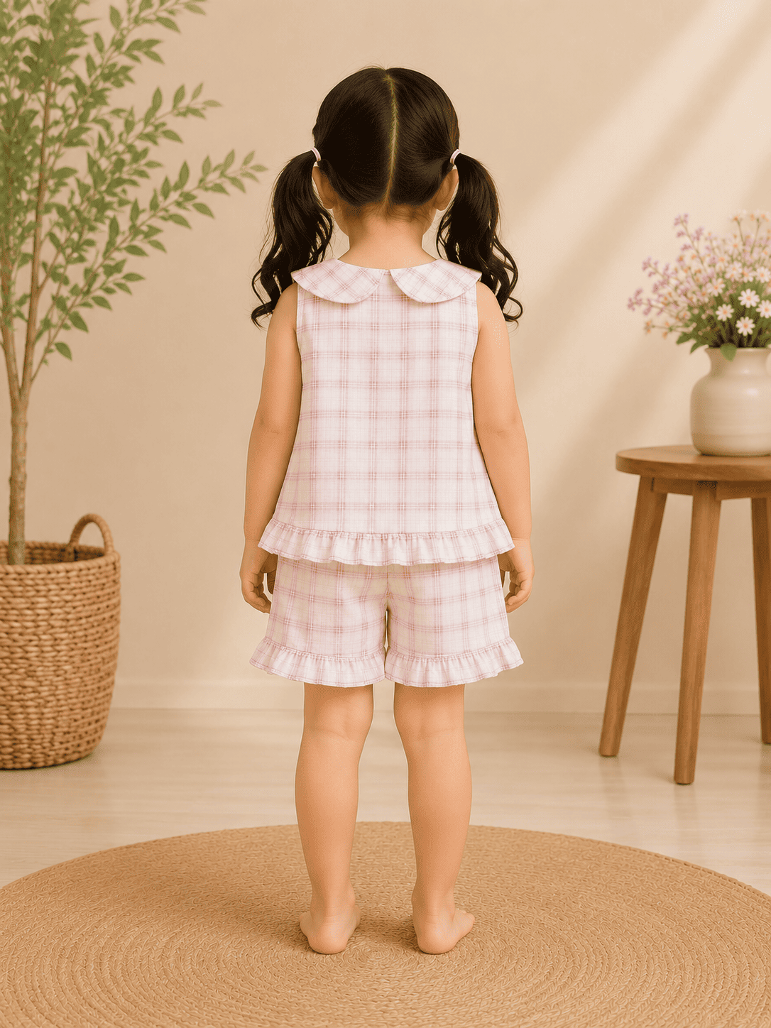 Baby Pink Checked 2 Piece Top & Shorts Set | Sleeveless Cotton Summer Co-ord Set