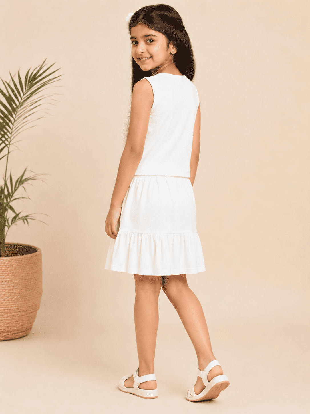 Girls White Fringe Co-Ord Set
