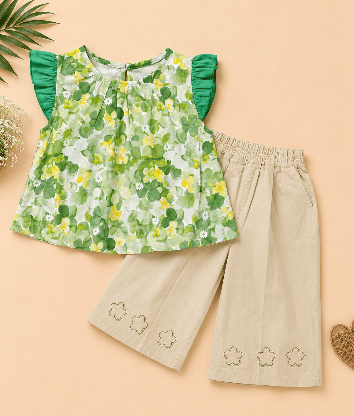 Green Floral Co-Ord Set with Wide Leg Pants