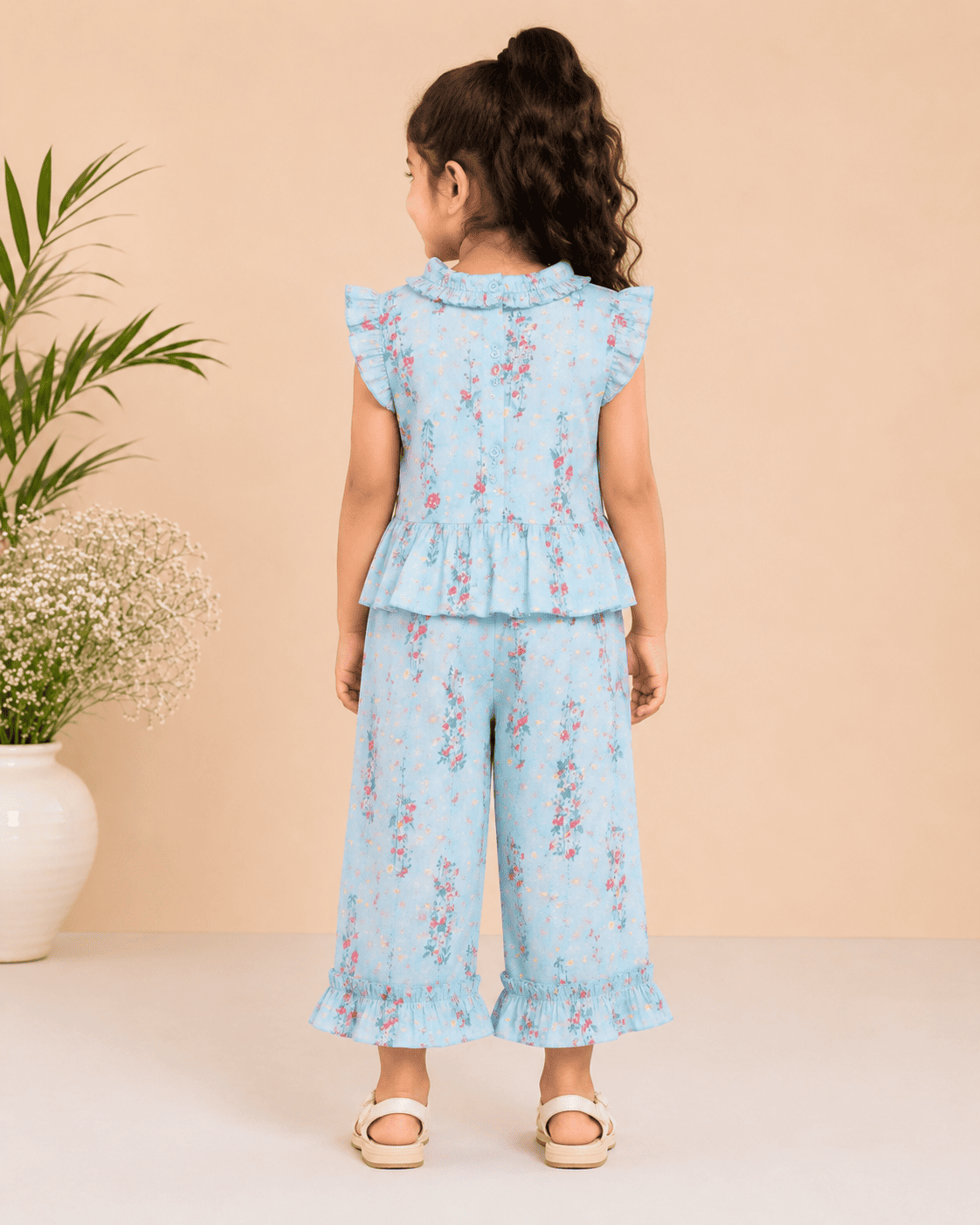 Sky Blue Floral Co-Ord Set for Girls