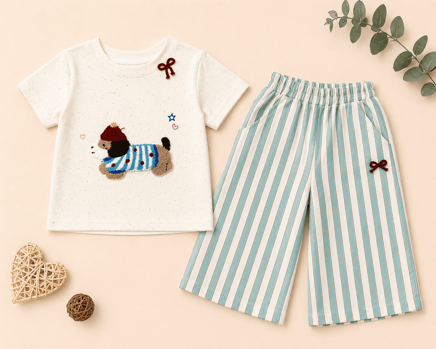 Girls Puppy Embroidered Co-ord Set