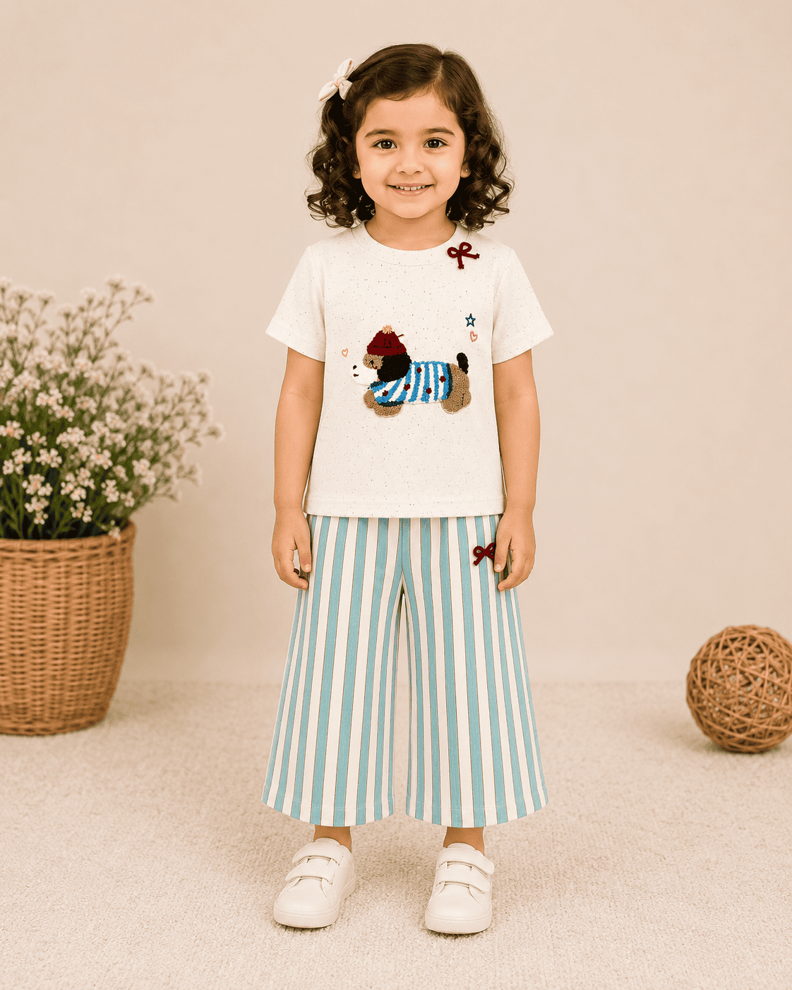 Girls Puppy Embroidered Co-ord Set