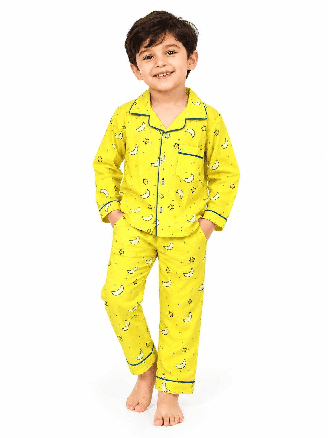 Kids Unisex Yellow Moon & Stars Cotton Night Suit