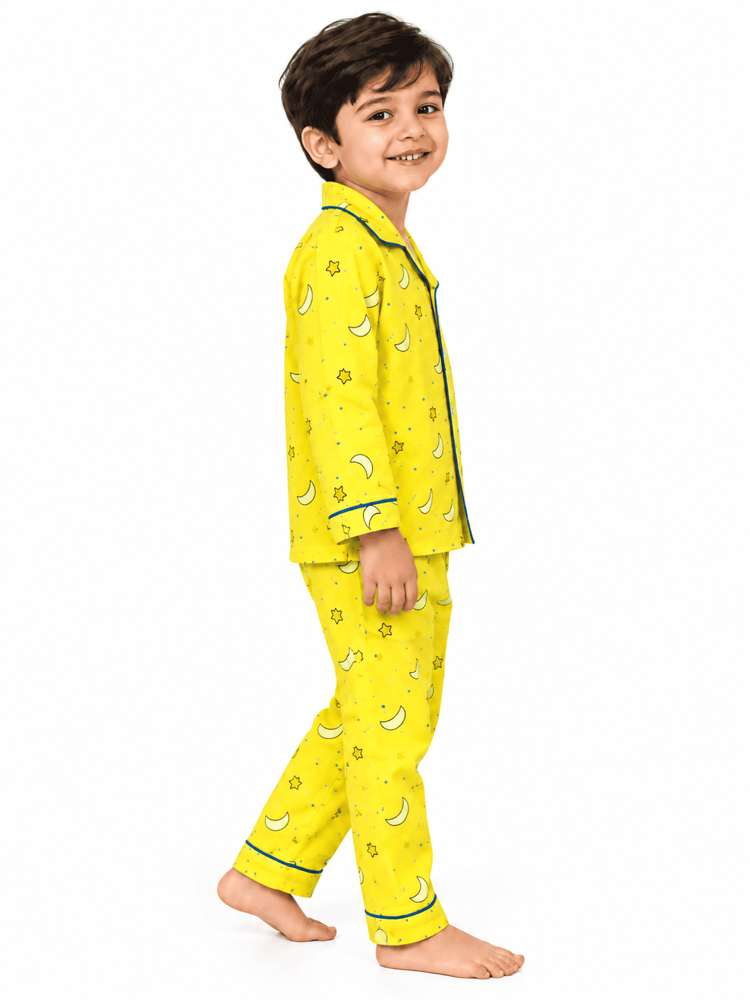 Kids Unisex Yellow Moon & Stars Cotton Night Suit