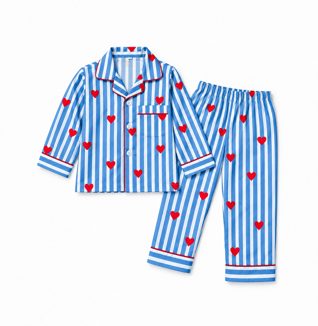 Kids Unisex Blue & White Striped Heart Printed Cotton Night Suit