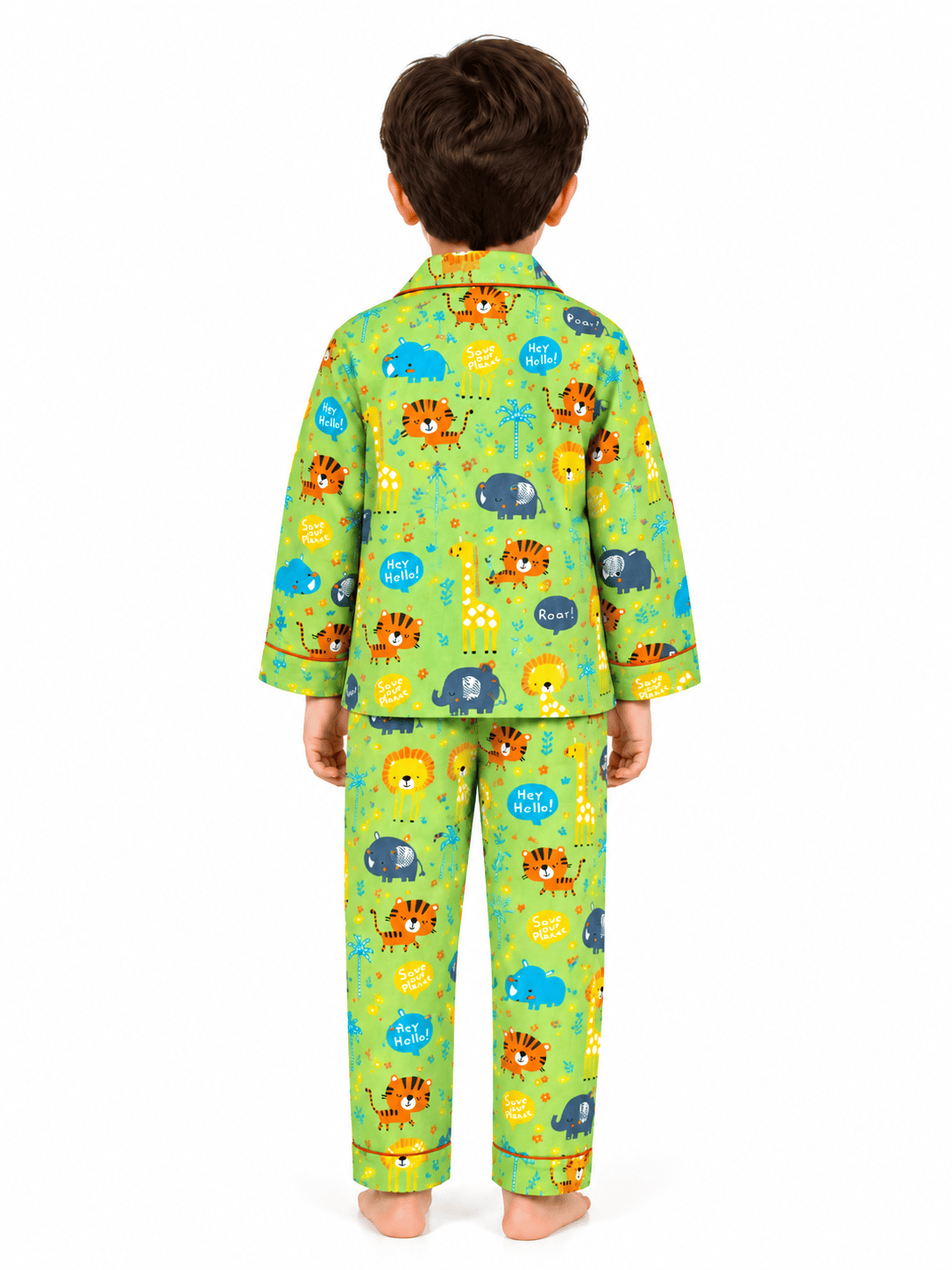 Kids Unisex Green Safari Animal Printed Cotton Night Suit