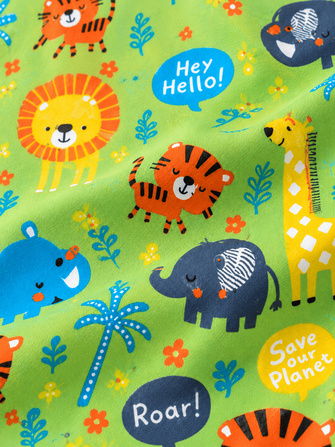 Kids Unisex Green Safari Animal Printed Cotton Night Suit