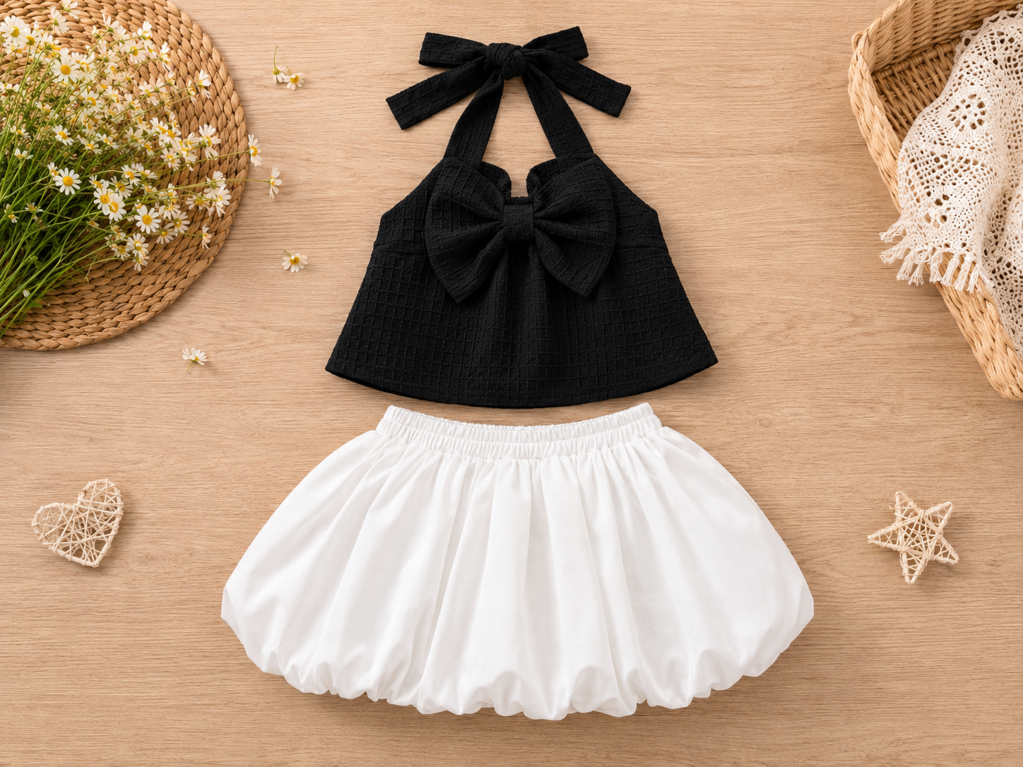 Girls Black & White Bow Bubble Dress | Sleeveless Party Dress