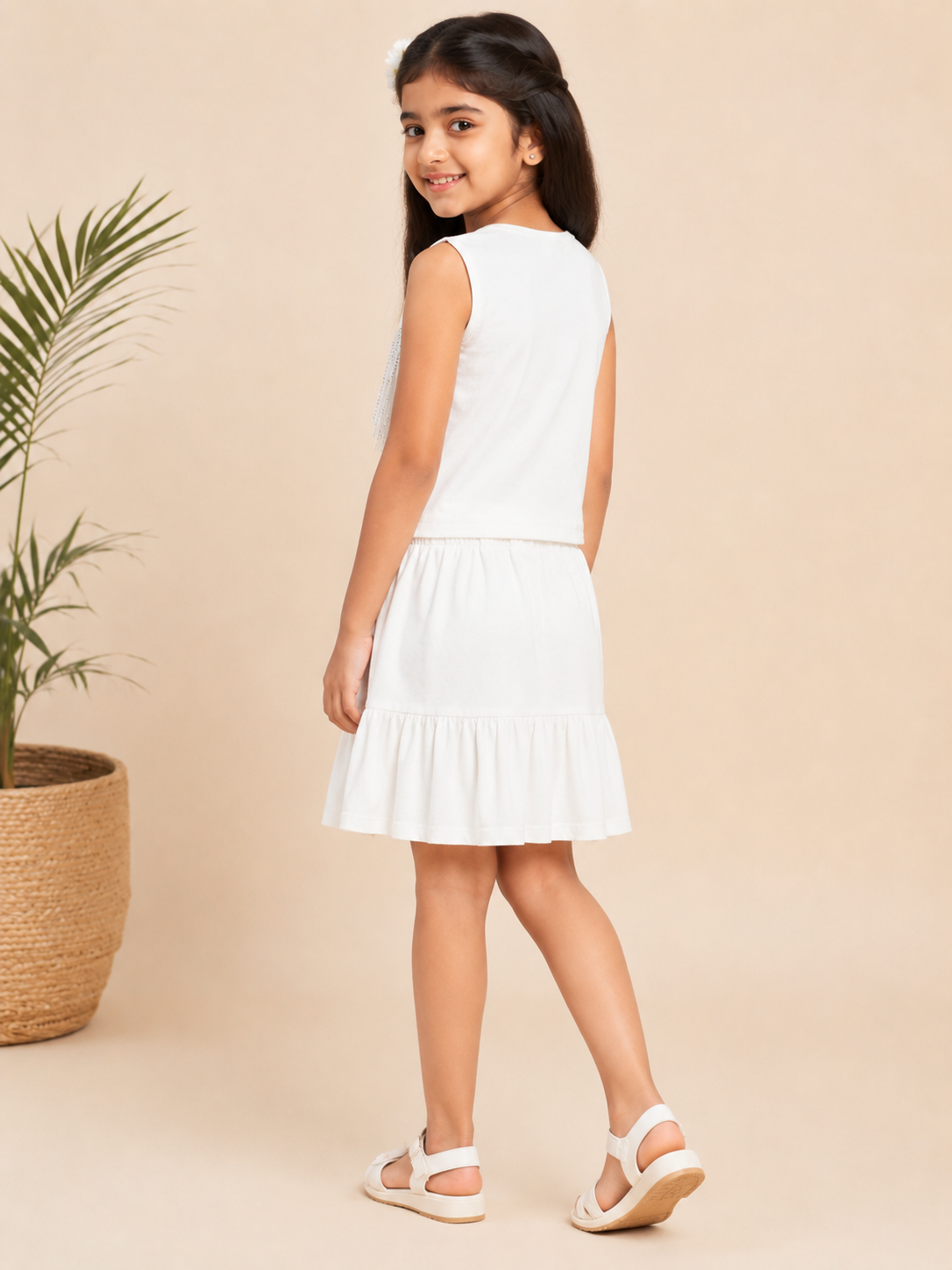 Girls White Fringe Co-Ord Set
