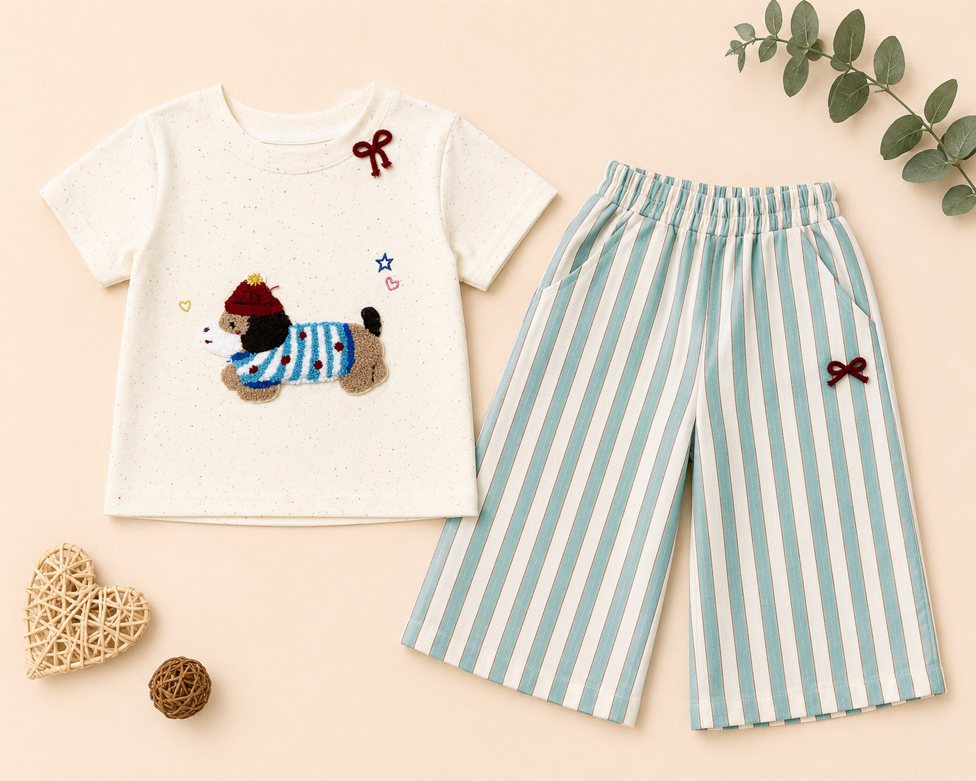 Girls Puppy Embroidered Co-ord Set