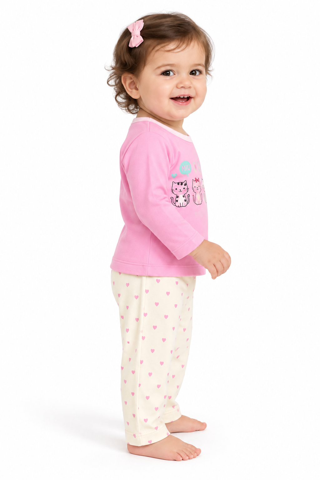 Newborn Pink Kitten Print Full Sleeve Set