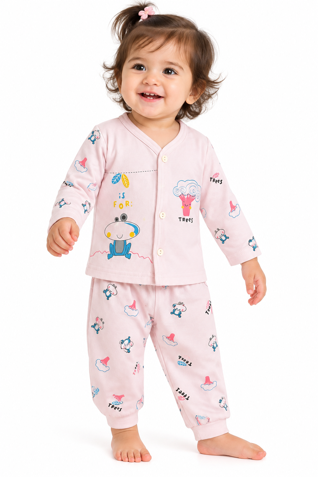 Newborn pink printed Full Sleeve Set