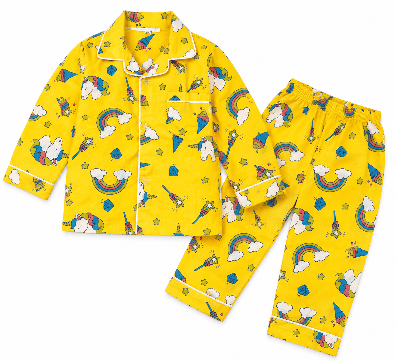 Kids Unisex Yellow Unicorn print Night suit