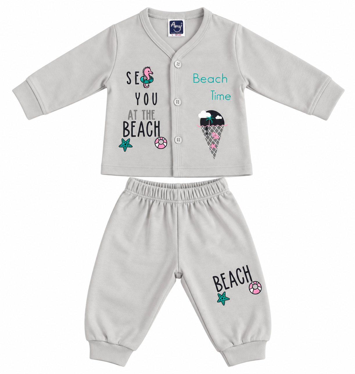 Newborn Grey Full Sleeve Cotton Set