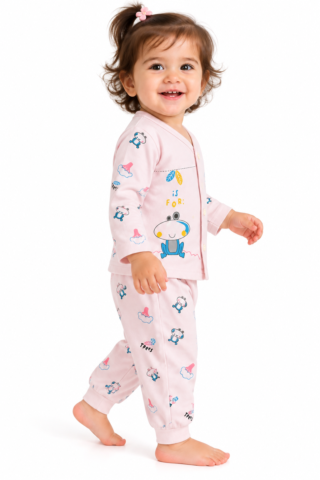 Newborn pink printed Full Sleeve Set