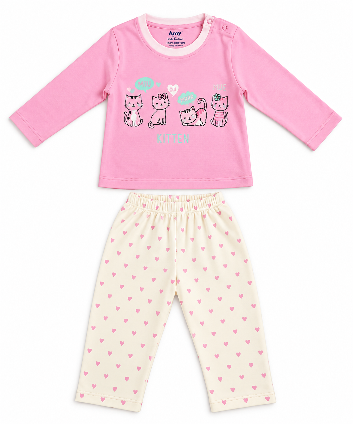 Newborn Pink Kitten Print Full Sleeve Set