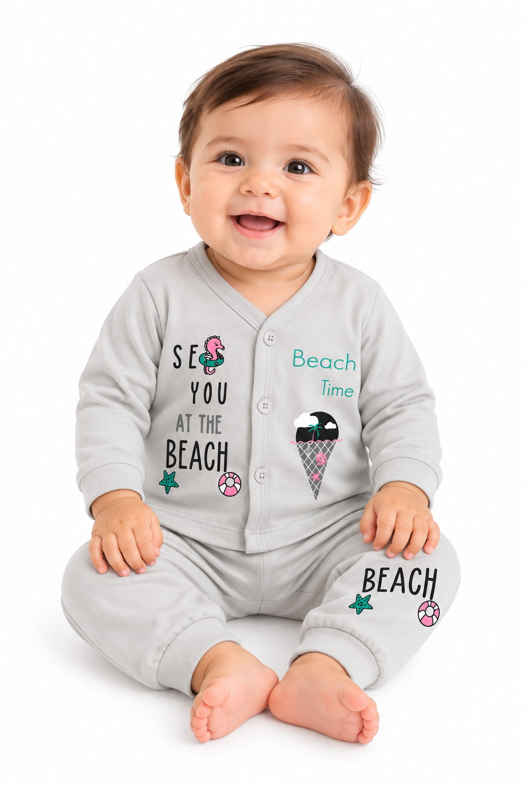 Newborn Grey Full Sleeve Cotton Set