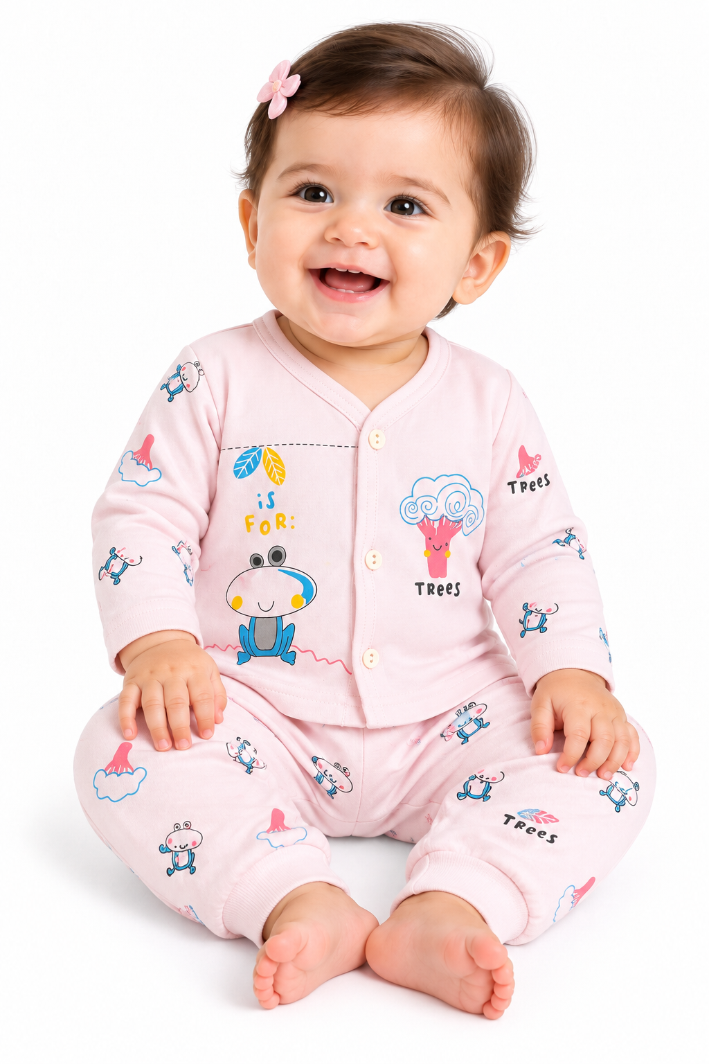 Newborn pink printed Full Sleeve Set