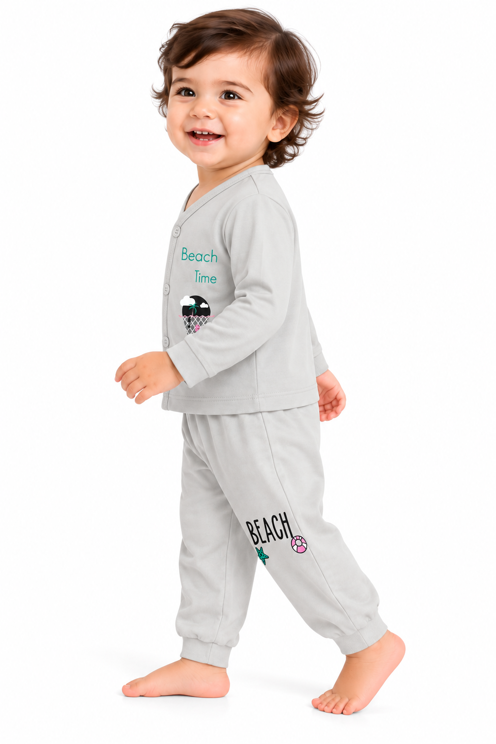 Newborn Grey Full Sleeve Cotton Set