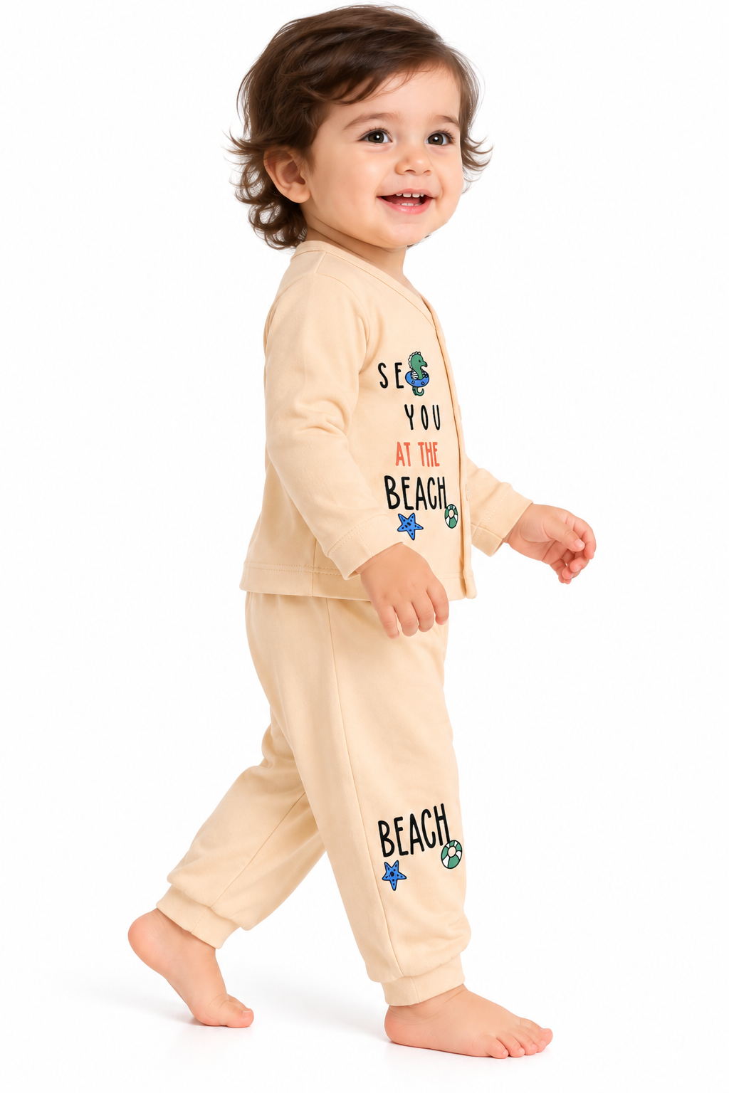 Newborn Beige Full Sleeve Cotton Set