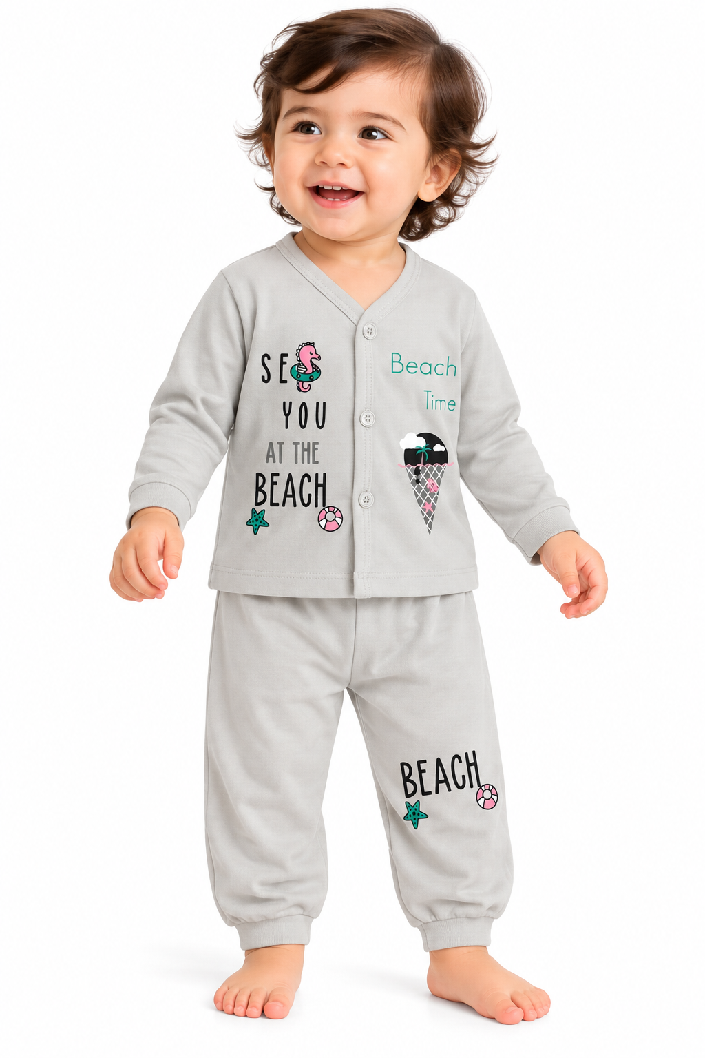 Newborn Grey Full Sleeve Cotton Set