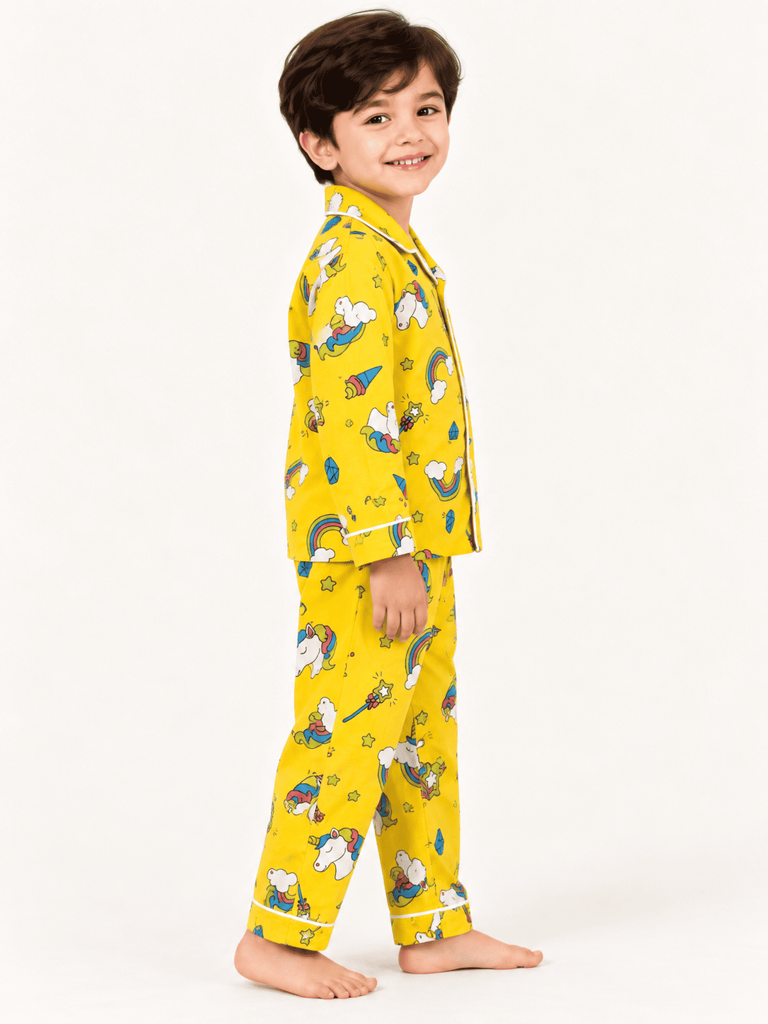 Kids Unisex Yellow Unicorn print Night suit