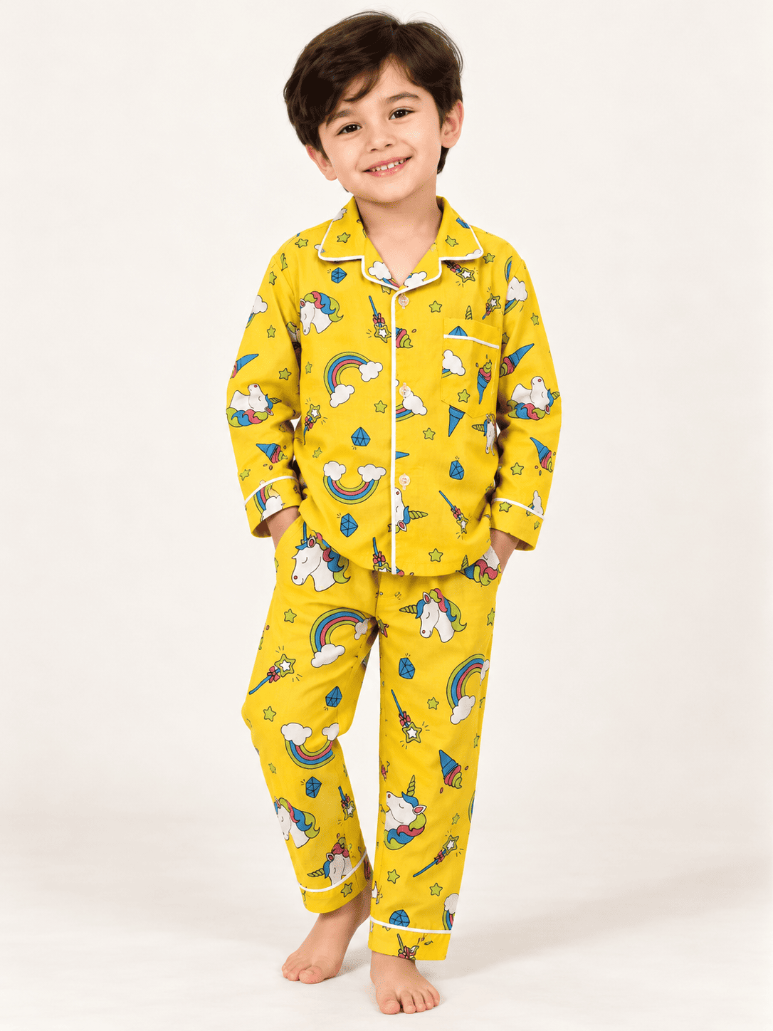 Kids Unisex Yellow Unicorn print Night suit