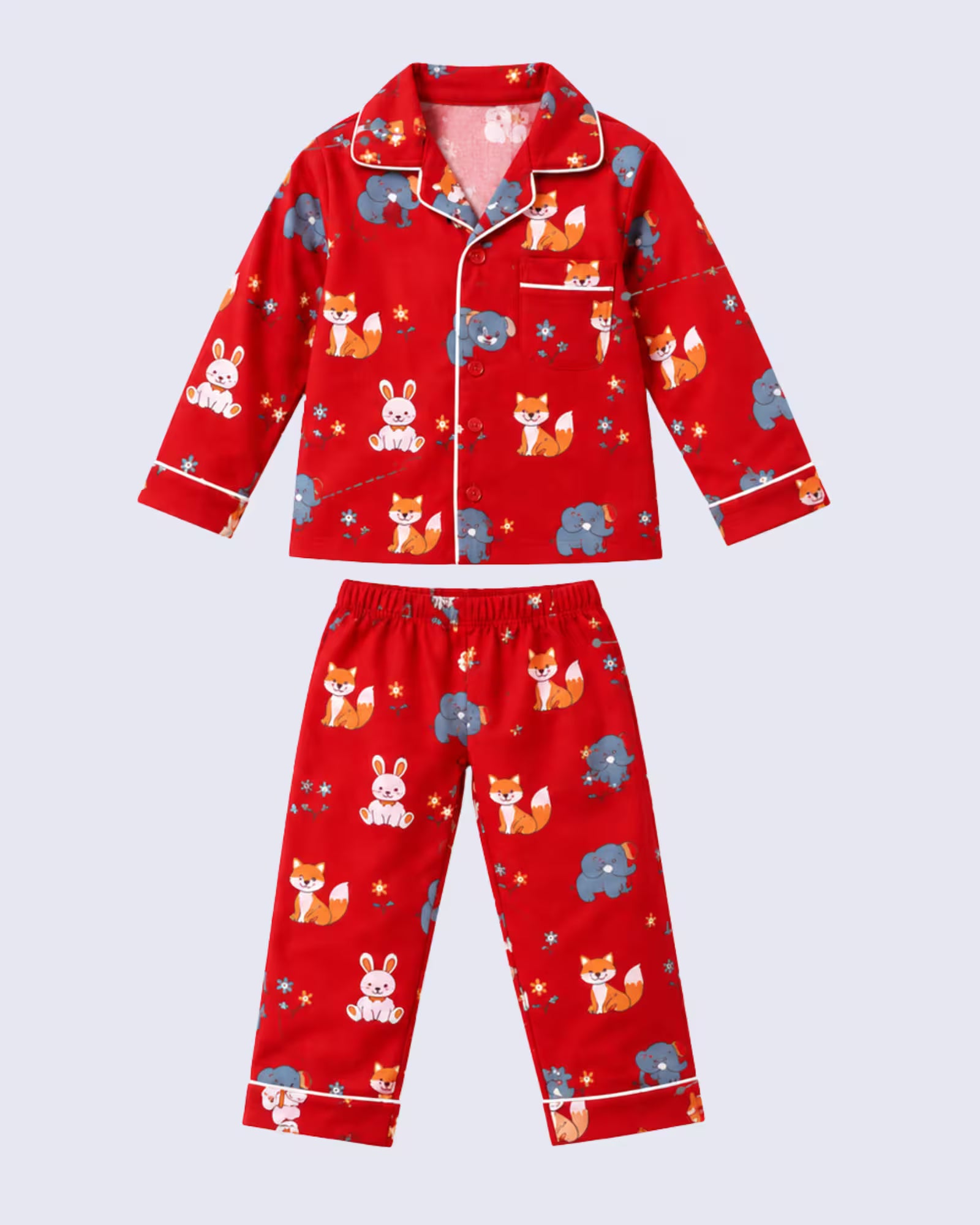 Kids Unisex Red Animal Print Cotton Night Suit
