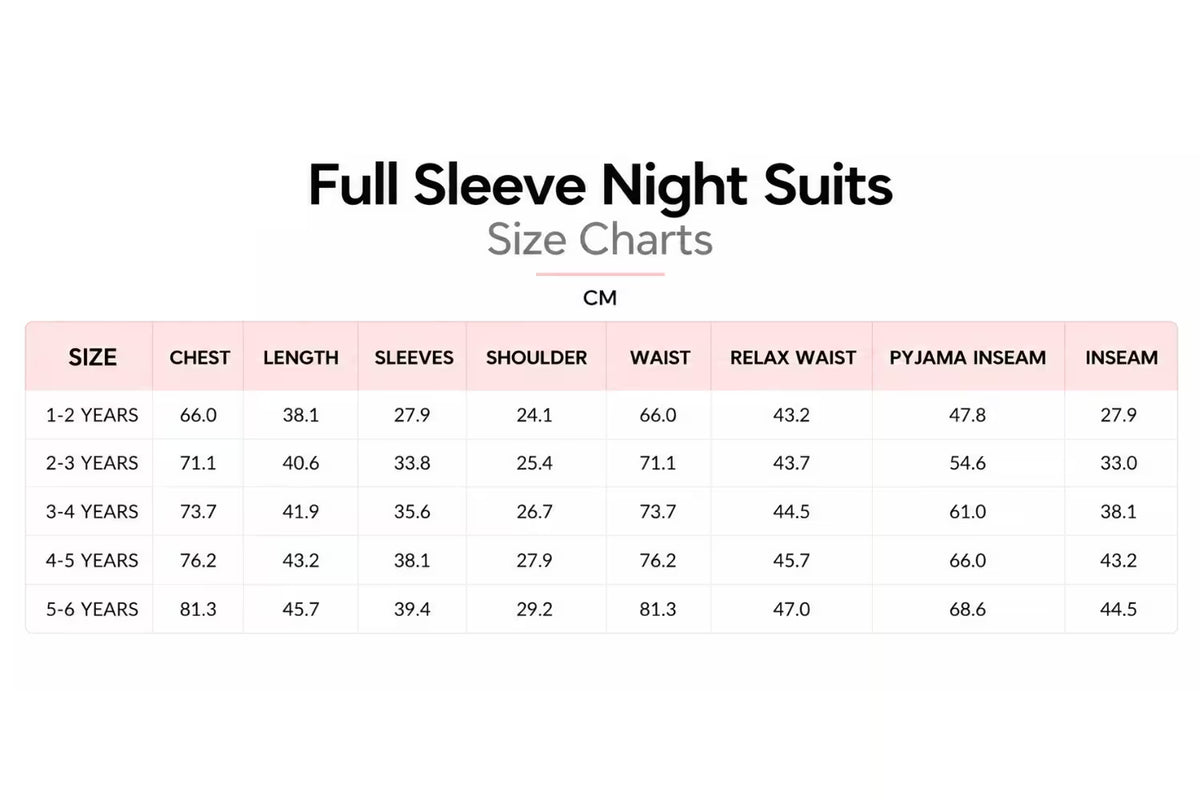 Size chart in cm